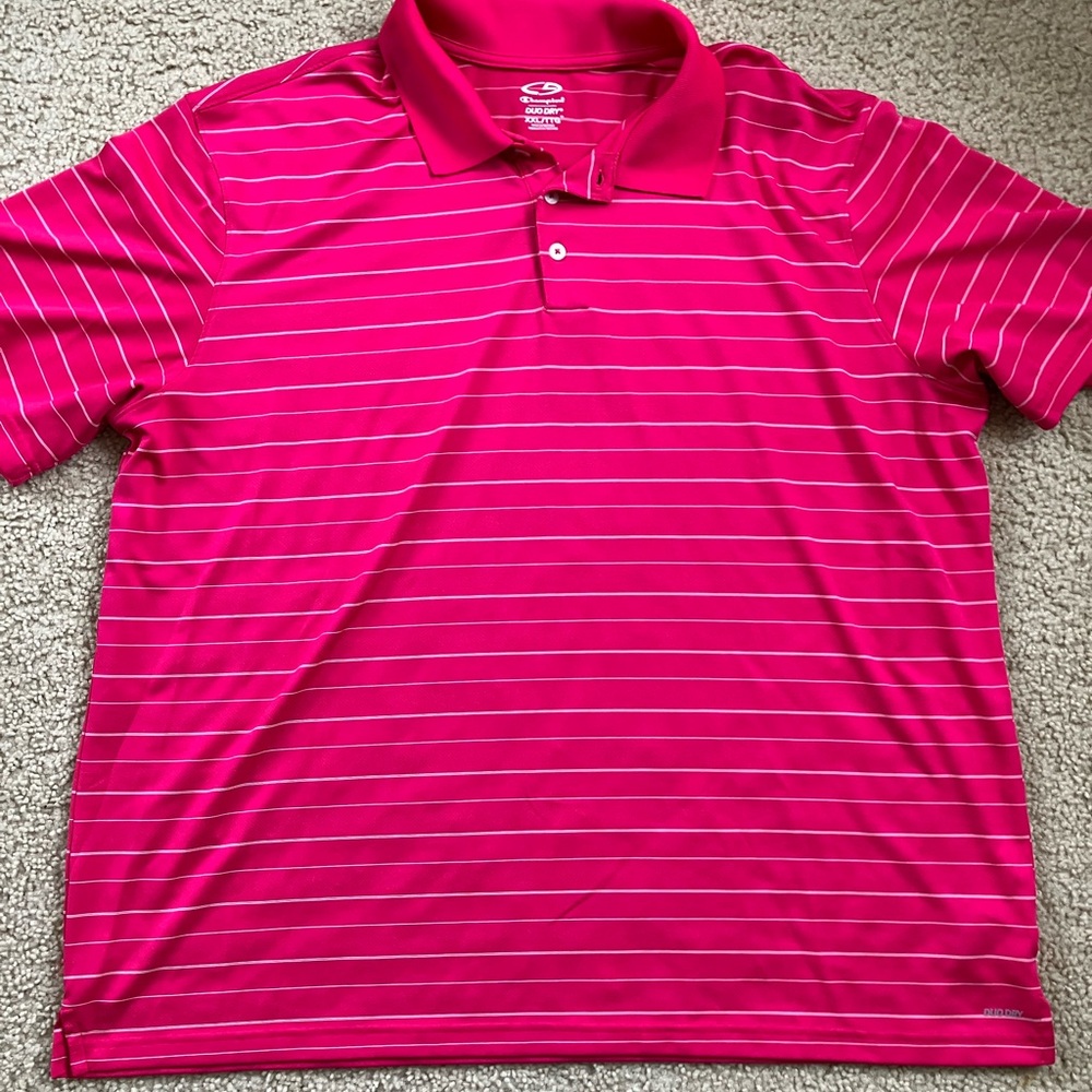 Champion Duo Dry Bright Pink‎ with white Stripe Performance Polo Big and Tall